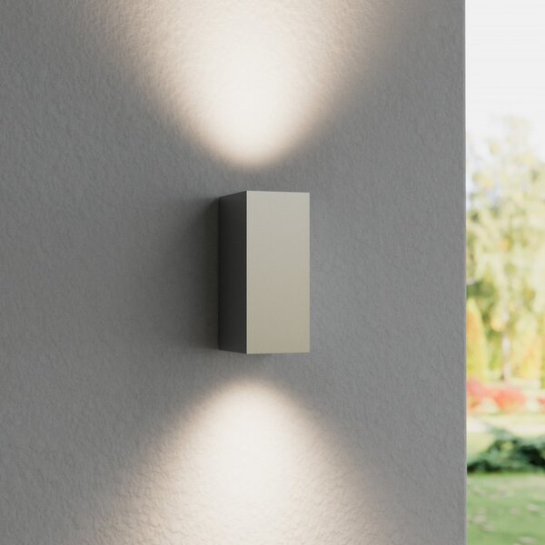 Lucande Aplică de perete exterior Tavi, 15 cm, argintiu, IP54, Gri, Hol, Metal, Modern, Priză de perete sus / jos