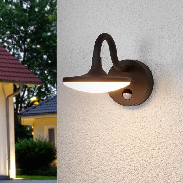 Lucande Finny -aplică LED exterior, cu detector de mișcare, Negru, Aluminiu, Modern