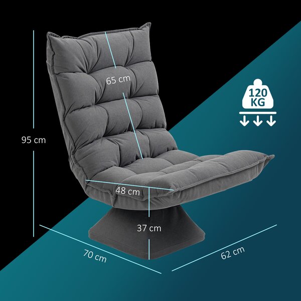 HOMCOM Fotoliu de Podea Relaxant Rotativ 360° cu Spătar Reglabil în 5 Poziții, 62x70x95 cm, Gri | Aosom Romania