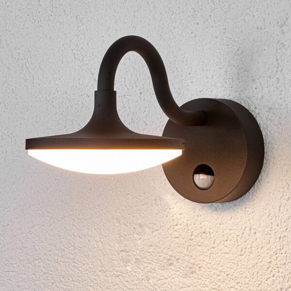Lucande Finny -aplică LED exterior, cu detector de mișcare, Negru, Aluminiu, Modern