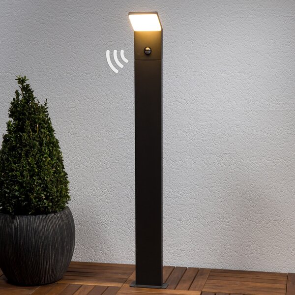 Lucande LED bornă luminoasă Nevio, senzor, 100cm, antracit, Negru, Metal, Modern