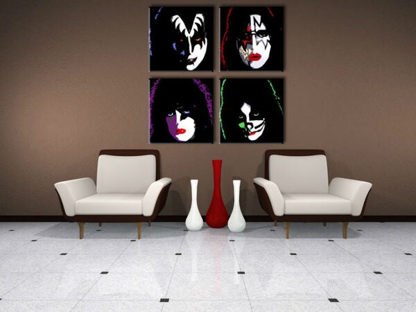 Tablou POP ART pictat manual Kiss 100x100 cm