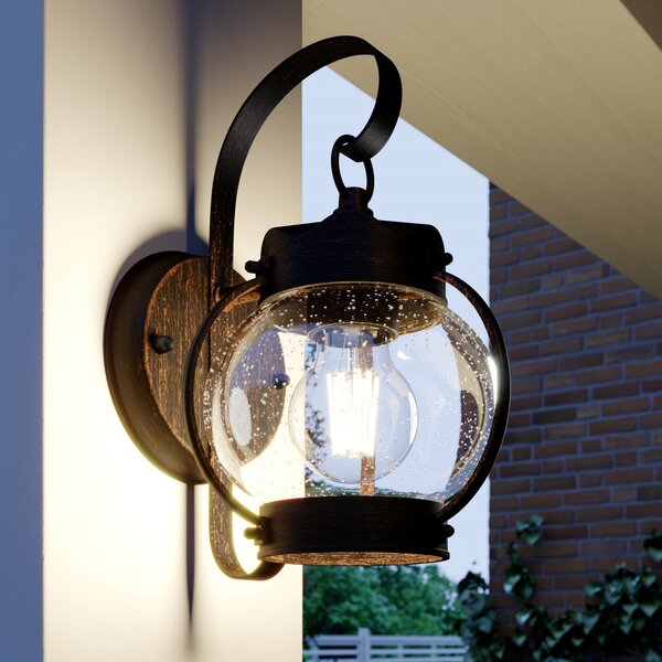 Lindby lampă de perete pentru exterior Gerlo, maro ruginiu, metal, 26 cm, E27, reglabil, Maro / Rugină, Metal, Casă de țară / Rustic