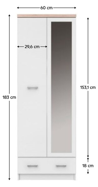 KONDELA Dulap cu oglindă 2D1S/60, alb / stejar Sonoma, TOPTY TYP 37