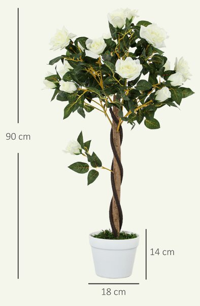 Outsunny Plantă Artificială de Trandafir cu 21 de Flori Ø18x90 cm Portocaliu cu Vas | Aosom Romania