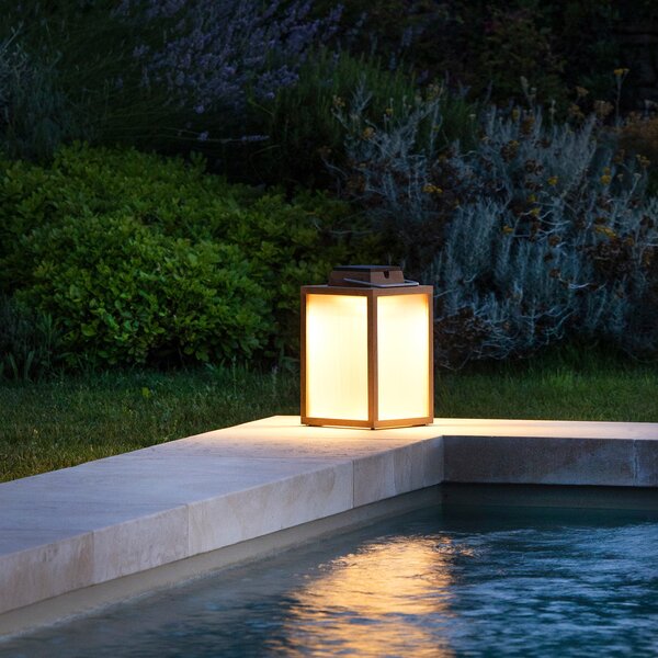 Les Jardins Tradition din lemn de tec cu LED-uri lanternă solară Înălțime 40 cm, reglabil, Lemn, Lemn, Felinar
