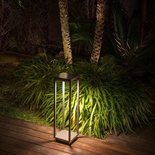 FARO BARCELONA Saura solar LED piedestal cu lumină solară detector de mișcare, Gri, Metal, Modern, Lumini solare