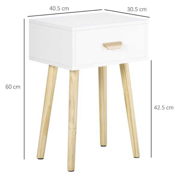 HOMCOM Set de 2 Noptiere pentru Dormitor cu Sertar, Pereche de Noptiere Moderne din Lemn, Măsuțe pentru Canapea, Living, Cameră de Zi și Dormitor, 40.5x30.5x60 cm, Culoare Stejar și Alb | Aosom Romania