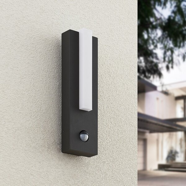 Lucande LED lampă de perete pentru exterior Virgalia, detector mișcare, IP54, Negru, Aluminiu, Modern