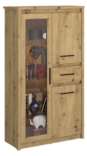 KONDELA Vitrină joasă 2D1W1S, stejar Artisan, AIRON