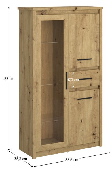 KONDELA Vitrină joasă 2D1W1S, stejar Artisan, AIRON