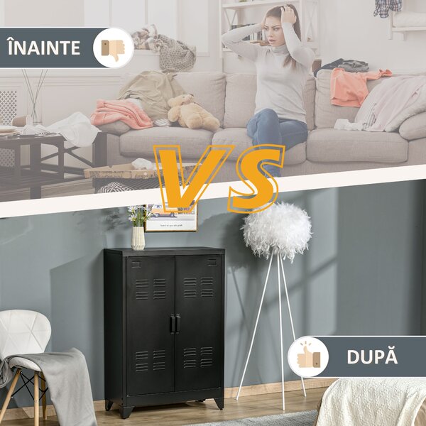 HOMCOM Dulapior Multifunctional cu 2 Usi Stil Industrial, Dulapior Metalic pentru Casa si Garaj - Gri | Aosom Romania
