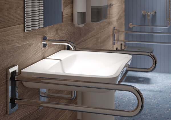 Geberit Selnova Compact lavoar 55x55 cm pătrat clasică pentru persoane cu dizabilități alb luciu 501.461.00.7