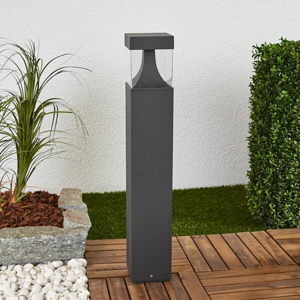 Lucande Bornă luminoasă LED pentru iluminat exterior Egon, înălțime 65 cm, gri, Negru, Metal, Modern