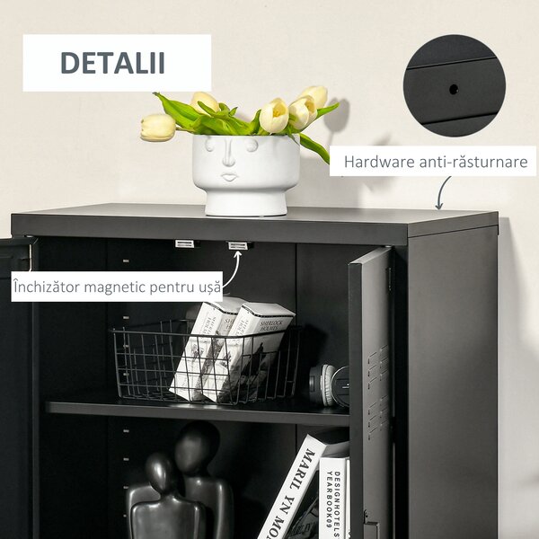 HOMCOM Dulapior Multifunctional cu 2 Usi Stil Industrial, Dulapior Metalic pentru Casa si Garaj - Gri | Aosom Romania