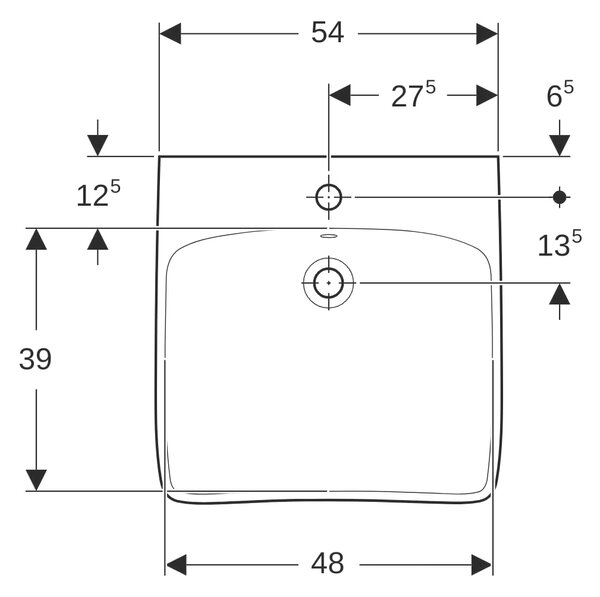Geberit Selnova Compact lavoar 55x55 cm pătrat clasică pentru persoane cu dizabilități alb luciu 501.461.00.7