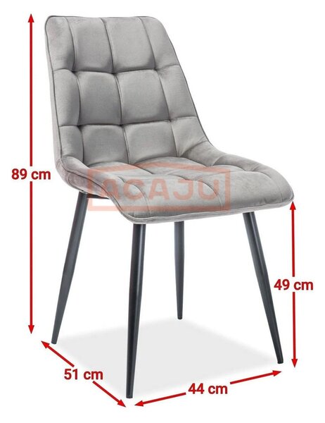 Scaun CHIC, stofa catifelata gri - Bluvel 14, 50x43x88 cm