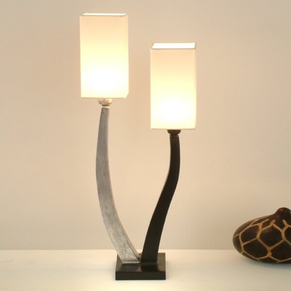 Holländer Lampă masă Quadrangolare 2 bec. pe argintiu/negru, Camera de zi / sufragerie, Metal, Modern