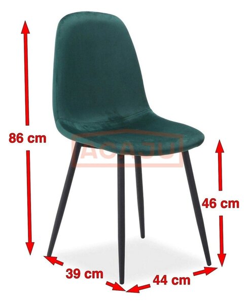 Scaun FOX, verde/negru, stofa catifelata/metal, 44x39x86 cm