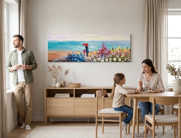 Tablou pictat manual PLAJĂ 1 parte - 120x40 cm - 120×40 cm / Clasic 2 cm