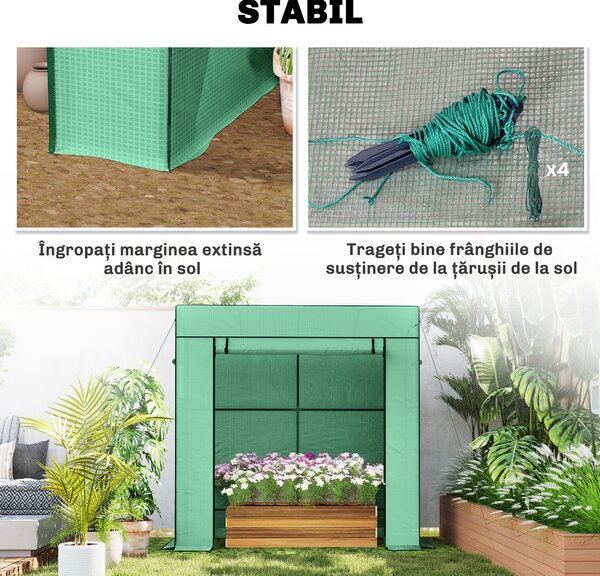Outsunny Seră de Grădină cu Acoperiș Înclinat, 2 Ferestre și Ușă Rulabilă, Seră pentru Grădină cu Structură din Oțel, Acoperire din PE Anti-UV, pentru Grădină Legume Flori Plante, 196x77x197 cm, Verde | Aosom Romania