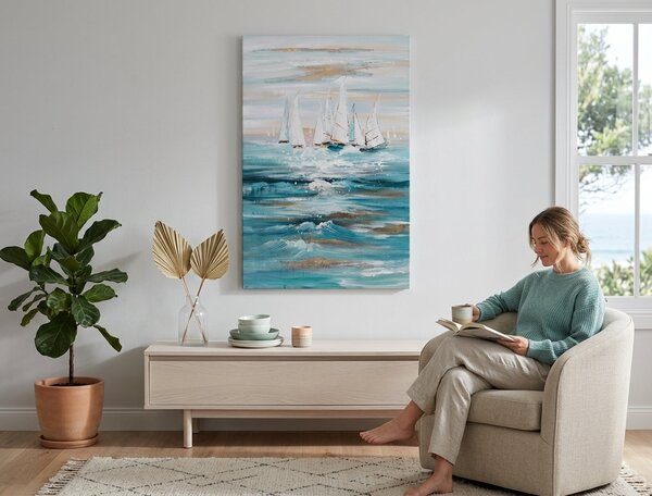 Tablou pictat manual BOATS 1 parte - 90x60 cm - 90×60 cm / Klasický 2 cm