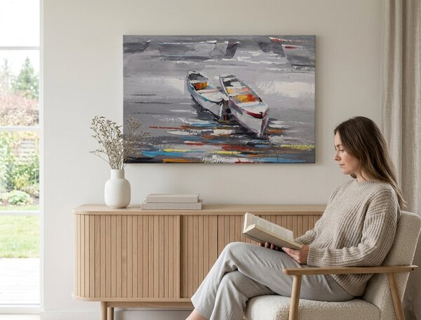 Tablou pictat manual BOATS 1 parte 90x60 cm - 90×60 cm / Clasic 2 cm