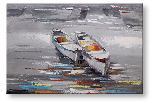 Tablou pictat manual BOATS 1 parte 90x60 cm - 90×60 cm / Clasic 2 cm