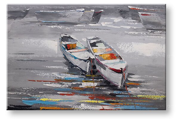 Tablou pictat manual BOATS 1 parte 90x60 cm - 90×60 cm / Clasic 2 cm