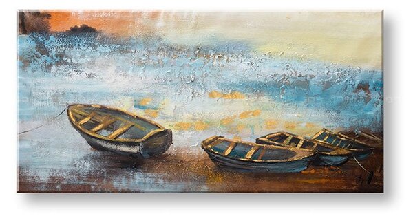 Tablou pictat manual BOATS 1 parte 100x50 cm - 100×50 cm / Clasic 2 cm