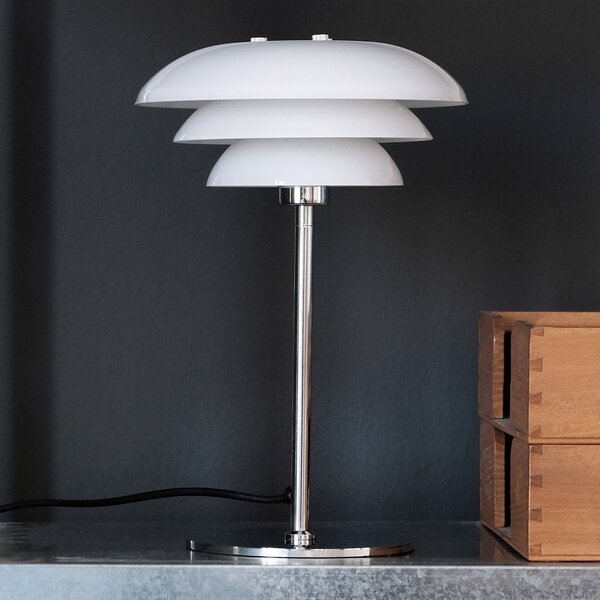 Dyberg Larsen DL20 lampă masă abajur sticlă, crom, Alb, Camera de zi / sufragerie, Metal, Scandinavă