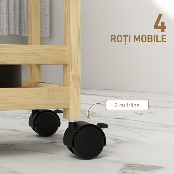 HOMCOM Raft de Baie din Bambus cu 3 Niveluri, Carucior Organizator cu Roți pentru Bucătărie, Baie, Living, 55 x 20 x 75 cm - Natural | Aosom Romania