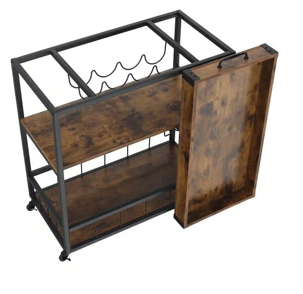 Carucior servire SILVIUS, nuc/negru, PAL/metal, 80x40x90 cm