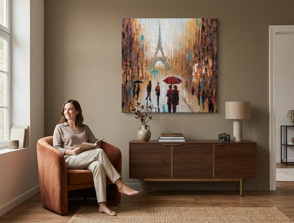 Tablou pictat manual PARIS 1 parte 70x70 cm - 70×70 cm / Clasic 2 cm