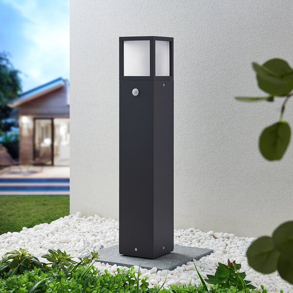 Lucande Dewari bornă luminoasă, detector de mișcare, E27, 65cm, IP54, reglabil, Gri, Aluminiu, Modern
