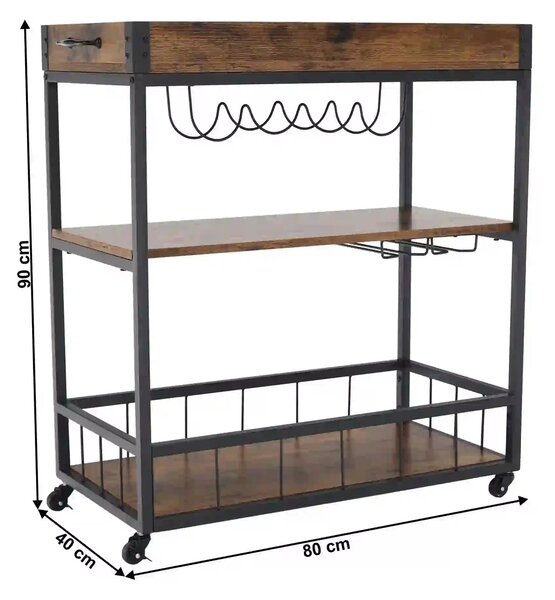 Carucior servire SILVIUS, nuc/negru, PAL/metal, 80x40x90 cm