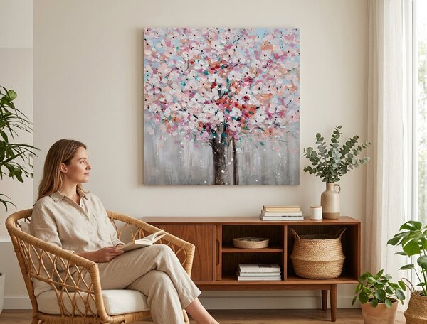Tablou pictat manual TREE 1 parte 60x60 cm - 60×60 cm / Klasický 2 cm