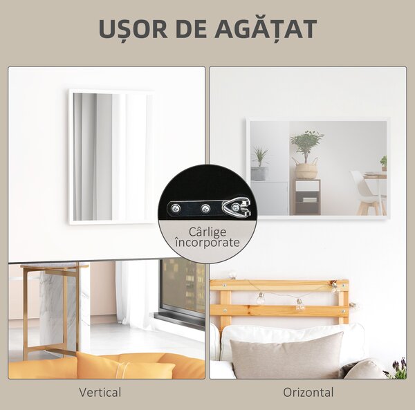 HOMCOM Oglindă Dreptunghiulară de Perete cu Cârlige, Sticlă și MDF, 60x80 cm, Negru | Aosom Romania