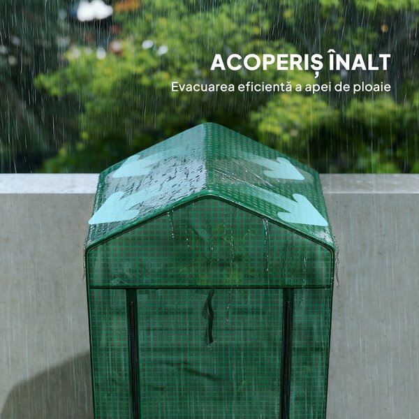 Outsunny Seră de grădină balcon etajere seră 5 niveluri 0,69 x 0,49 x 1,93 m oțel folie rulabilă PE verde | Aosom Romania