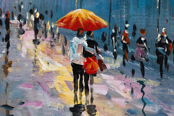 Tablou pictat manual WALKING THROUGH THE ORAȘ 1-parte 60x90 cm - 60×90 cm / Clasic 2 cm