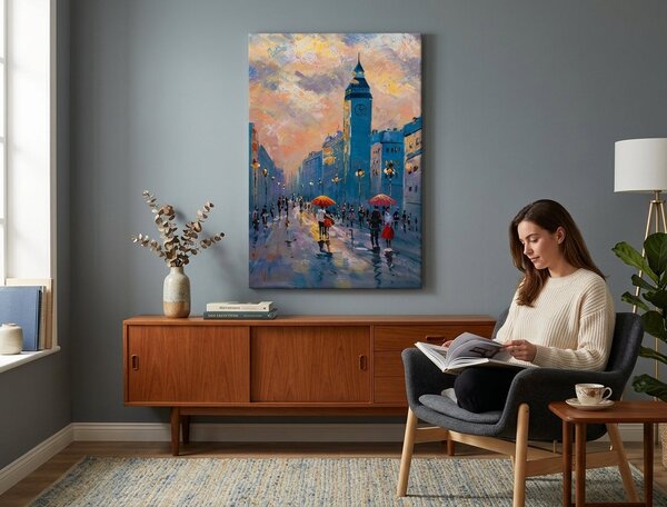 Tablou pictat manual WALKING THROUGH THE ORAȘ 1-parte 60x90 cm - 60×90 cm / Clasic 2 cm