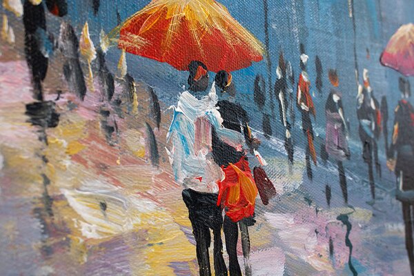 Tablou pictat manual WALKING THROUGH THE ORAȘ 1-parte 60x90 cm - 60×90 cm / Clasic 2 cm