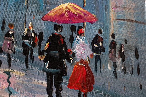 Tablou pictat manual WALKING THROUGH THE ORAȘ 1-parte 60x90 cm - 60×90 cm / Clasic 2 cm