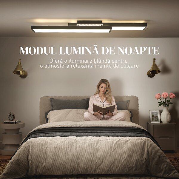 HOMCOM Plafonieră LED Reglabilă cu Telecomandă și Întrerupător, Temperatura Culoare 3000-6000K, Lampă de Design pentru Living și Sufragerie, 70x30 cm, Negru | Aosom Romania