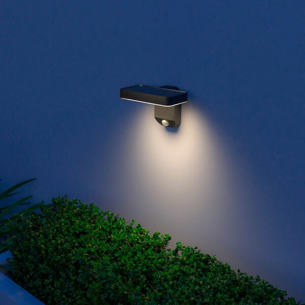 Calex Smart Outdoor Solarwall lamp, senzor, RGBW, reglabil, Negru, Plastic, Modern, Soclu de perete jos