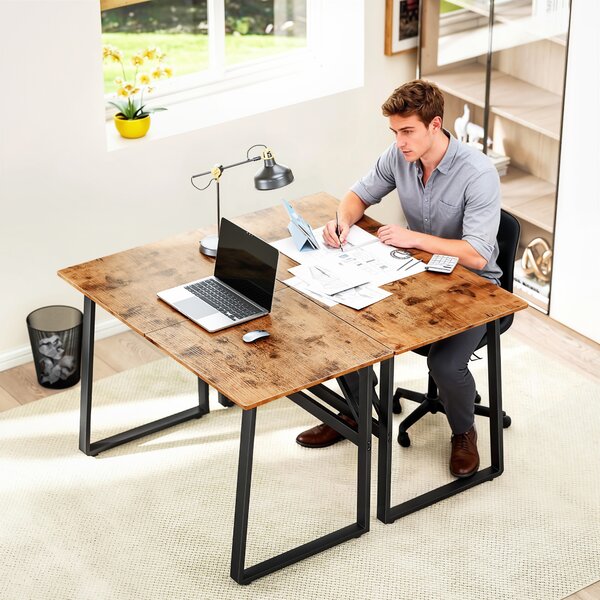 HOMCOM Birou pentru Computer, 120x60x76 cm Birou Lungu cu Colțuri Rotunjite și Structură din Oțel, Masă PC Industrială, pentru Casă, Studiu, Dormitor, Birou, Maro Rustic | Aosom Romania