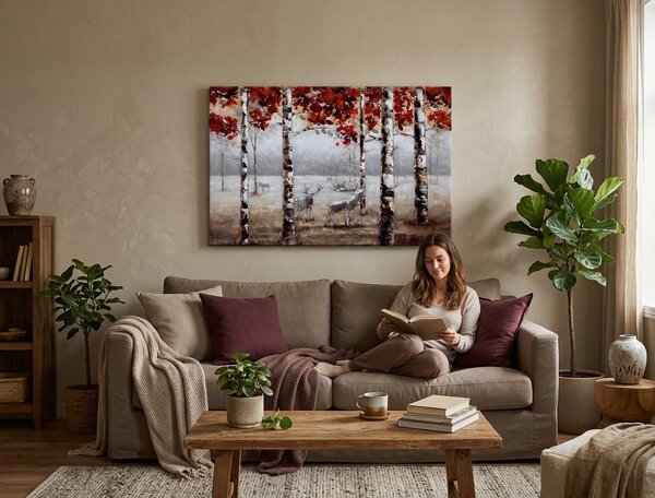 Tablou pictat manual WALKING THROUGH THE WOODS 1 parte 90x60 cm - 90×60 cm / Clasic 2 cm