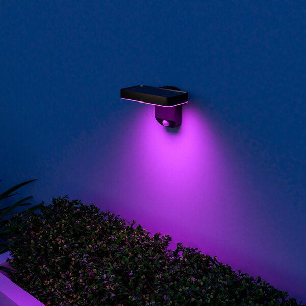 Calex Smart Outdoor Solarwall lamp, senzor, RGBW, reglabil, Negru, Plastic, Modern, Soclu de perete jos