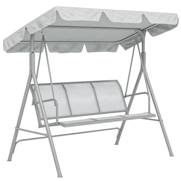 Balansoar de grădină 3 locuri Hollywoodschaukel cu acoperiș din metal gri+argintiu 170 x 110 x 153 cm | Aosom Romania