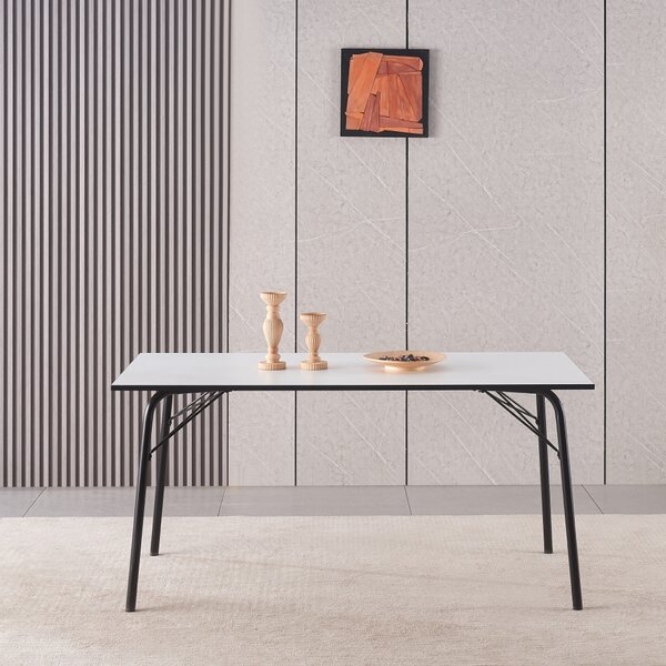 KONDELA Masă dining, albă / neagră, 160x80x75 cm, NALAK TIP 3